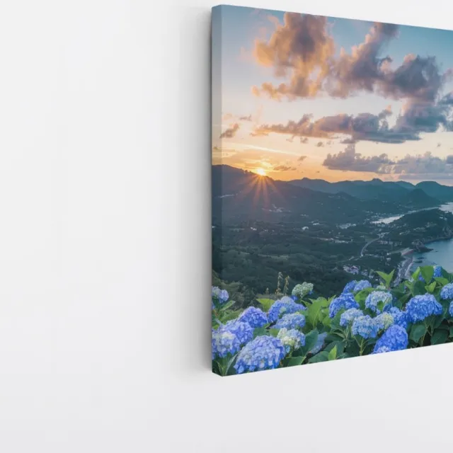 Saammp Canvas Schilderij - Bloemen aan de kust - Landschap - Natuur - 40x40 - Foto op canvas - Wanddecoratie - Muurdecoratie Woonkamer - Slaapkamer decoratie - Canvas Print Multicolor