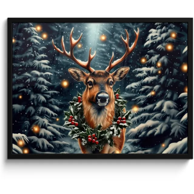 FrameYourWall Poster in lijst - Fotolijst 70x50 cm - Posters - Kerst - Magie - Bos - Kleurrijk - Posterlijst zwart - Decoratie - Wanddecoratie woonkamer - Muurdecoratie slaapkamer - Kerstversiering - Kerstdecoratie voor binnen - Kerstmis