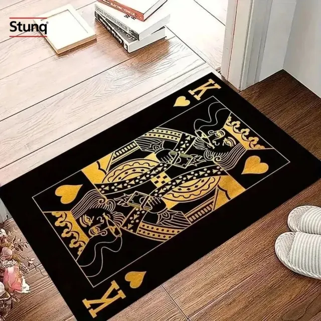 Stunq Pokerpatroon Deurmat met Hartenkoning Ontwerp - Waterdicht Antislip Vloerbeschermer voor Huisingang en Speelkamer Zwart
