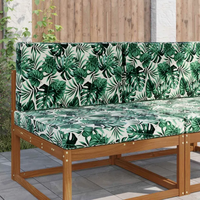 vidaXL Buiten bankkussen Stof Bladpatroon 80 x 80 cm Bladpatroon wit