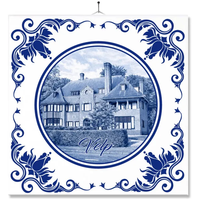 MC Living Tegel Met Opdruk | Velp | Delft Blauw | Cadeau | Inclusief Geschenkdoos | Standaard | Ophangsysteem Ontwerp 4
