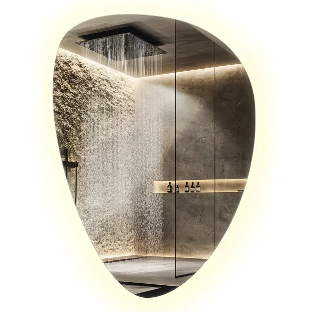 WallMuralia Eivormige spiegel - 57 x 80 cm - Spiegel met verlichting - Organische spiegel - Decoratieve wandspiegel - Wandspiegel LED Neutraal licht