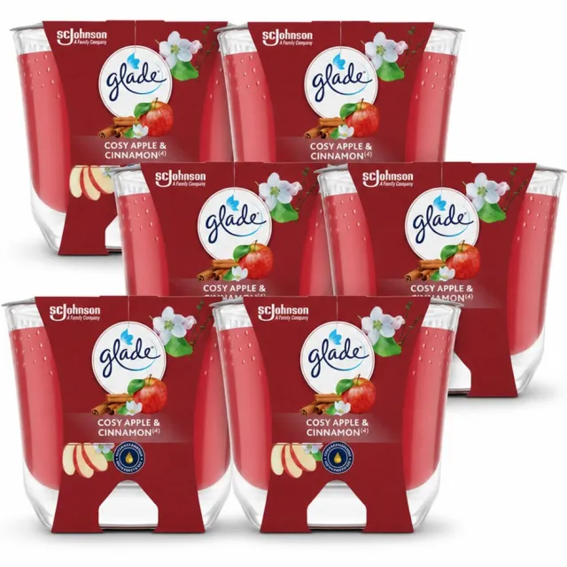 Glade 6 x Glade - Geurkaars Appel Kaneel - 100% Raapzaadwas - 204 g - Voordeelverpakking - 6 stuks rood