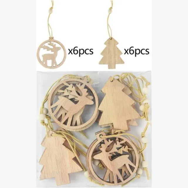 ProductGoods Houten Kersthangers - Diverse Stylen - Zelf in te kleuren - Set van 12 stuks - Kerst Decoratie - Kerst