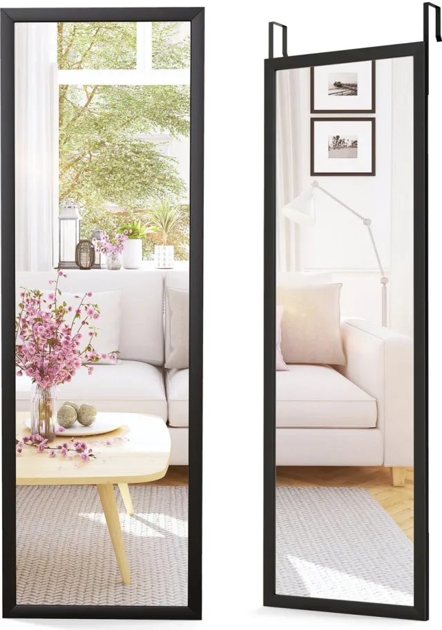 Costway Wandspiegel, full-body spiegel met in hoogte verstelbare ophanghaken, deurspiegel, onbreekbaar, garderobespiegel, hangspiegel, gangspiegel, spiegel voor slaapkamer en woonkamer, 107 x 36,5 cm Zwart