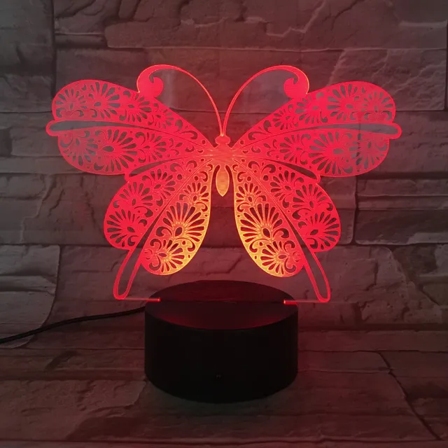 MC Living 3D Led Lamp Met Gravering - RGB 7 Kleuren - Vlinder