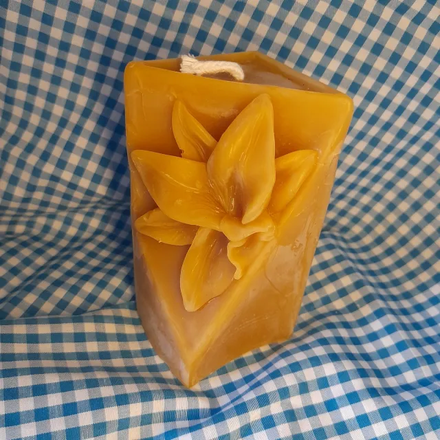 cailleagh's candles and gifts Bijenwas kaars, geometrische lelie geel