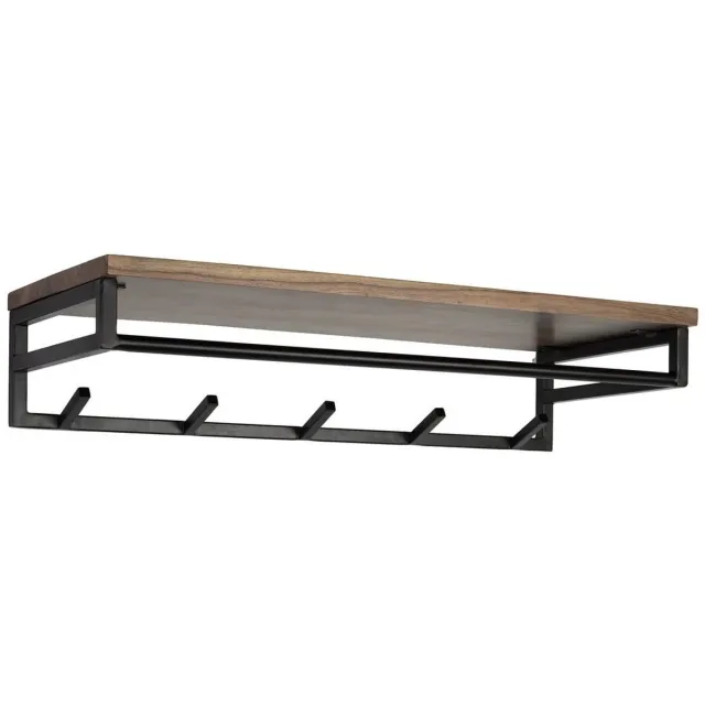 LT-Luce Kapstok Custom 5 Haken Roede & Massief Acacia Bruin Hoedenplank 85cm