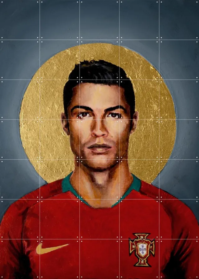 IXXI Cristiano Ronaldo, David Diehl - 100 x 140 cm - Grote wanddecoratie en posters - Kleurrijk, Illustraties, Olieverf, Grafisch Ontwerp, Mancave Rood / Goud