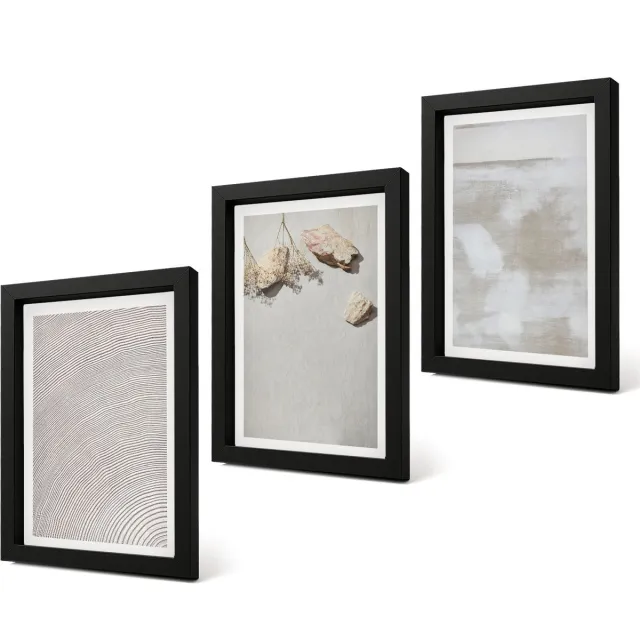 Coloray 4-Delige Schilderij Set - Zandstenen en een verweerde textuur in boho-stijl - 20 x 30 cm - Stijlvolle Muurdecoratie - Kantoor - Wanddecoratie Zwarte lijst