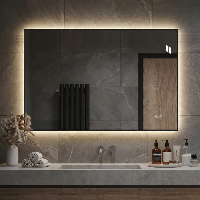 MODENUIT LED Badkamerspiegel 50 x 70 cm Aluminiumframe Wandspiegel Achterverlichting Anti-condens 3 Lichtkleuren Zilver Silver