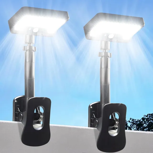 KZQ Solar Clip-On Lamp Buiten met Bewegingssensor – 92 LED, 600 LM, 6000K, 360° Draaibaar & Verstelbaar, IP65 Waterdicht, Geschikt voor Schutting, Dakgoot, Tuin, Kamperen (2 Pack) zwart