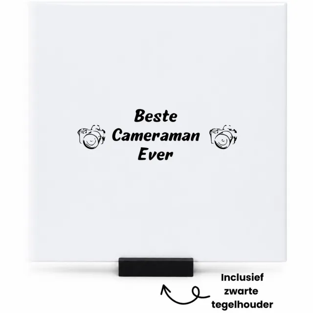 Hacebo cameraman tegeltje met tegelhouder - Vlogger - de beste cameraman - tegeltjes met tekst - cameramannen - filmen - spreuktegels - 15x15 CM Wit