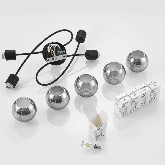 Lindby plafondlamp - 5lichts - Ijzer, glas - H: 19 cm - E14 - zwart, rook