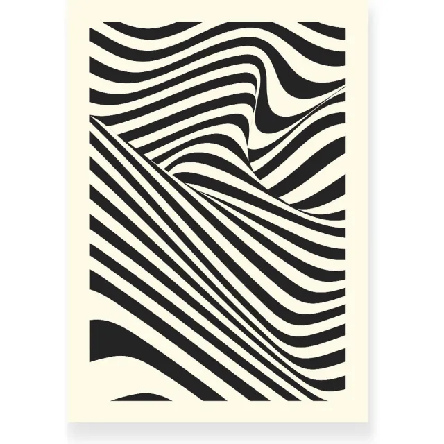 Yisual Poster 30x40 cm - Optische Illusie - Lijnen - Zwart - Beige - Abstract - Vintage - Muurdecoratie - Wanddecoratie