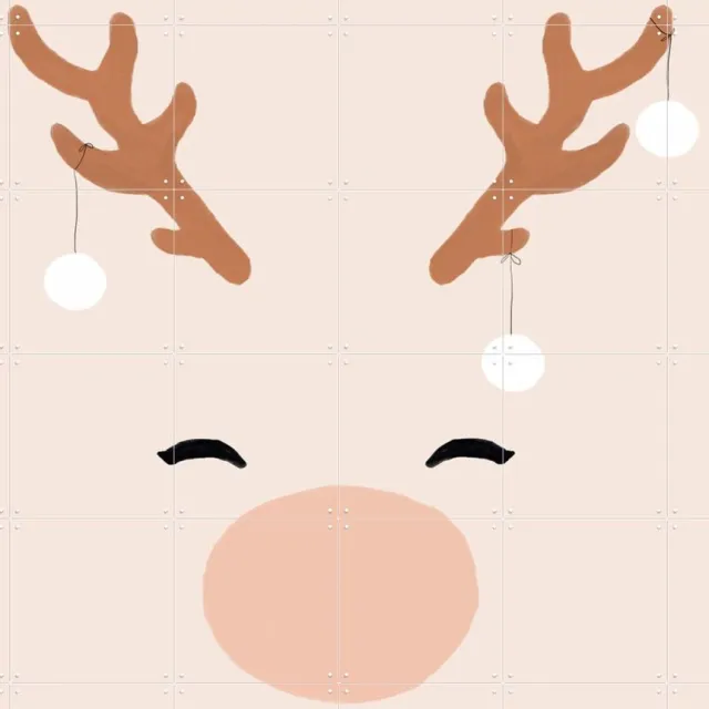 IXXI Deer & Baubles, Orara Studio & Various - 120 x 120 cm - Grote wanddecoratie en posters - Minimalisme, Digitale Kunst, Speels, Illustraties Beige / Roze