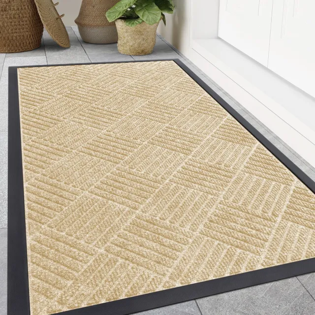 OLANLY Deurmat - Binnen- en buitengebruik natuurlijke rubberen deurmat - Anti-slip en vuilafstotend - 80x120 cm - Beige