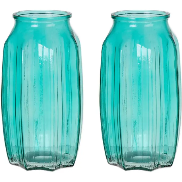 Bellatio Design Bloemenvaas - 2x - turqouise blauw - transparant glas - D12 x H22 cm - vaas Turquoise