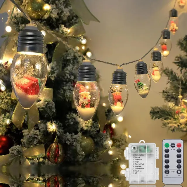 YAGXIG Kerstverlichting - Kerstkroonluchters - Kerstlichtsnoeren - Kerstsneeuwbalverlichting - 3 meter, 20 lampjes - Werkt op batterijen - Lichtsnoeren - Warmwitte lichtsnoeren - Vintage kerstdecoratie voor slaapkamers en feestjes