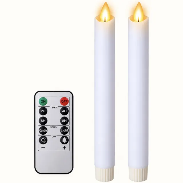 Foryouliving LED kaarsen met bewegende vlam 2x - Wit - White - Afstandsbediening - Dinerkaars rustiek wax 24.5 cm - LED kaars batterij - Timer