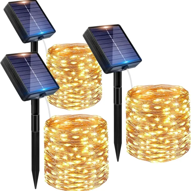 FluxGoods kerstverlichting buiten met zonnepaneel – 3 draadlampjes van 12 meter (36m totaal) – 8 lichtstanden – Tuin- & feestverlichting – Waterdicht IP65