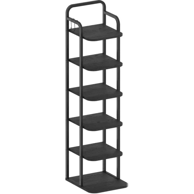uJOY Verticaal schoenenrek - 6-laags - Met 2 haken - Ruimtebesparend - Verstelbare planken - Zwart - Eenvoudige montage