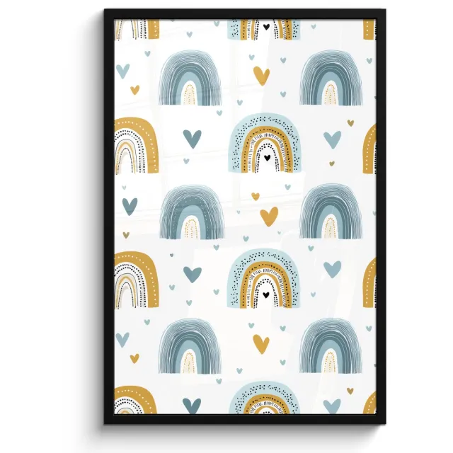 FrameYourWall Poster in lijst - Fotolijst 60x90 cm - Posters - Patroon - Regenboog - Hartjes - Posterlijst zwart - Decoratie - Wanddecoratie woonkamer - Muurdecoratie slaapkamer Multicolor