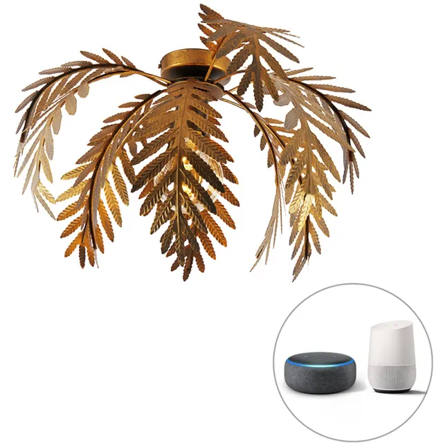 QAZQA botanica - Landelijke LED Smart Plafondlamp incl. wifi - 1 lichts - Ø 45 cm - Goud/messing - Woonkamer | Slaapkamer Goud/messing Smart LED