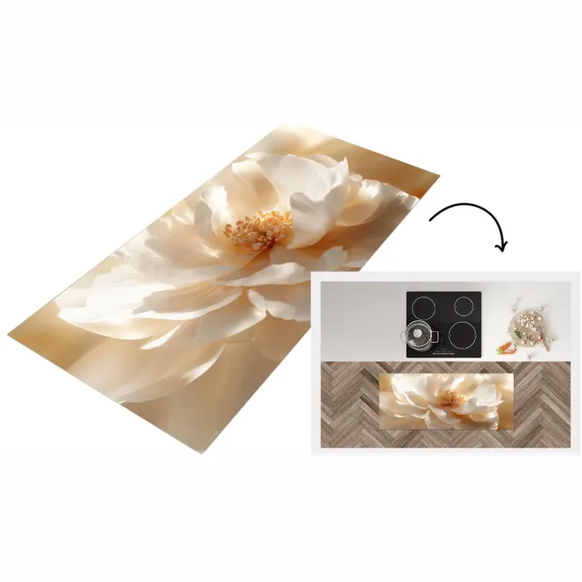 KitchenYeah Keukenloper - Keukenmat vinyl Close up - Pioenroos - Wit - Keukenmatten loper - Keuken vloerkleed tapijt