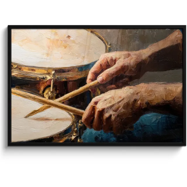 FrameYourWall Poster in lijst - Fotolijst 120x80 cm - Posters - Drumstokken - Olieverf - Man - Posterlijst zwart - Decoratie - Wanddecoratie woonkamer - Muurdecoratie slaapkamer