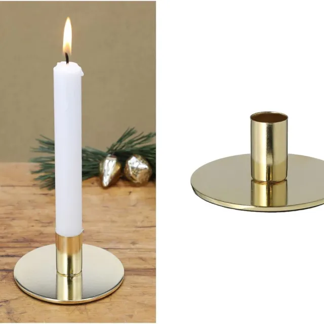 Novaliv Stokkaarsenhouder metalen kandelaar goud 10x5cm tafeldecoratie kerstdecoratie schaal kaarsenhouder tafelkaarsen adventskrans kaarsenspeld scandic chic kaarsenbord decoratieve schaal