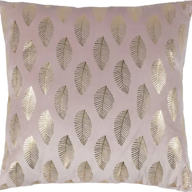 Mars & More velvet sierkussen - roze bladprint - 45 x 45 cm