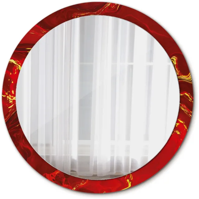 TULUP Spiegel - Ronde vorm Spiegel - op gehard Glas - Rood marmer - Diameter: 100 cm - Spiegel met een sierlijk motief - Premium Spiegel - Rode - Inloopkastspiegel – Badkamerspiegel - Kleedkamer - Make-up Spiegel - Montageset Rood Rood marmer