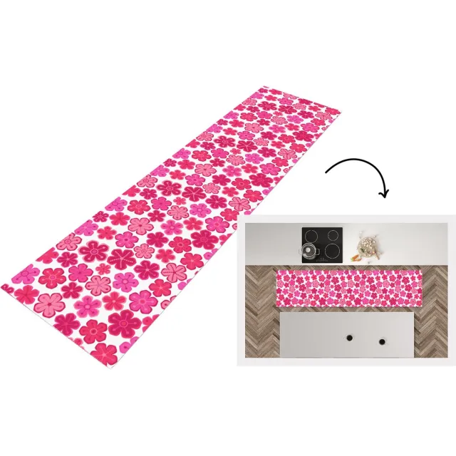 KitchenYeah Keukenloper - Loper keuken - Bloemen - Roze - Patronen - Keukenloper vinyl Multicolor