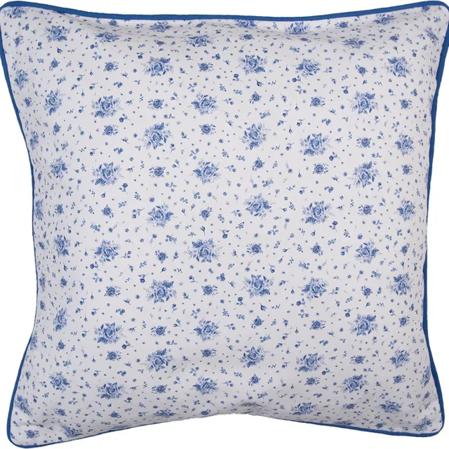 Clayre & Eef Kussenhoes 40x40 cm Wit Blauw Katoen Roosjes