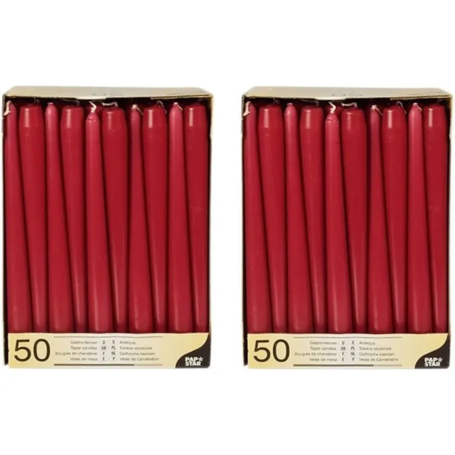 Conpax Candles Voordeelverpakking bordeaux rode dinerkaarsen - Gotische kaarsen bordeaux rood 100 stuks 25 cm - Tafel decoratie kaarsen