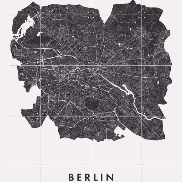 IXXI Berlin City Map, Kunst in Kaart - 80 x 100 cm - Grote wanddecoratie en posters - Line art, Minimalisme, Geometrische Kunst, Grafisch Ontwerp Zwart / Zwart en wit / Monochroom