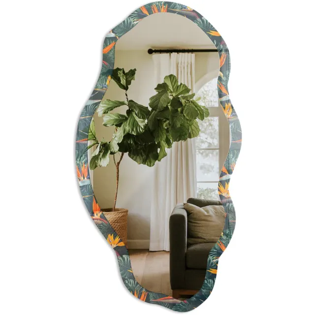 TULUP Tropisch Patroon Spiegel - Groen Moderne Rechthoekige Wandspiegel - Organische Spiegel - Woonkamer - Illustratief - 45x90 cm - Totale afmeting 52x97 cm Tropisch PatroonPatroon, Groen