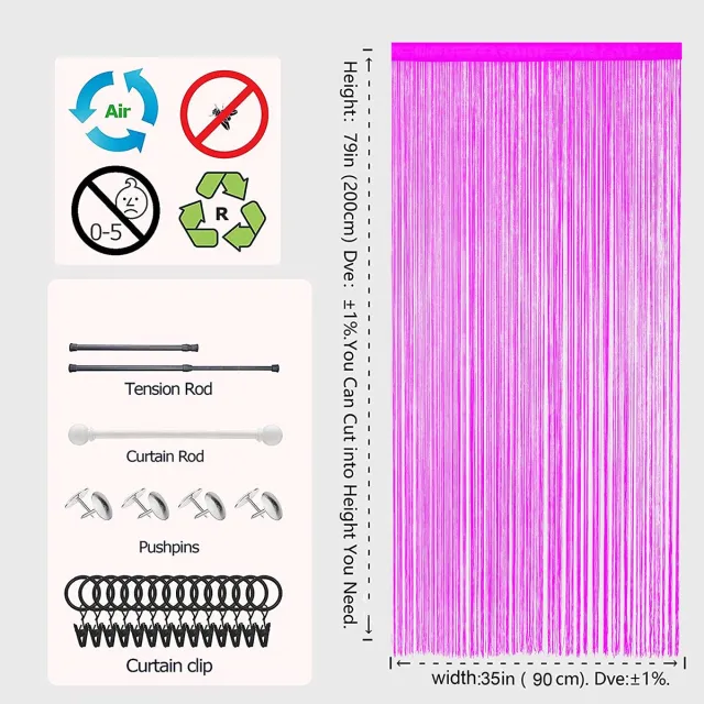 Unyqoos ® Stijlvol en Veelzijdig String Deurgordijn voor Ruimtedeling en Decoratieve Raamtoepassingen Roze