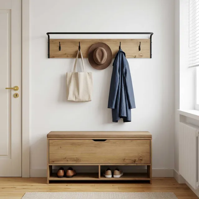 vidaXL Kapstok 100 x 30 x 25 cm Artisanaal eiken Bewerkt hout Bruin