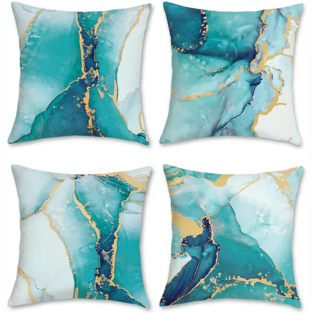 Namajunas Kussenhoes 45x45 cm - Kussenhoesje - Sierkussen - Marble Kussensloop - 100% polyester - Hemelsblauw - Met rits - Zonder binnenkussen - Set van 4
