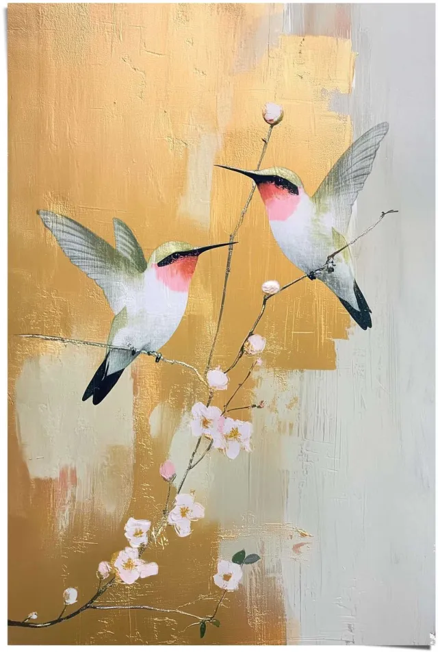 Reinders Poster Kolibrie Duo - 91,5 x 61 - Papier - REINDERS goudkleurig