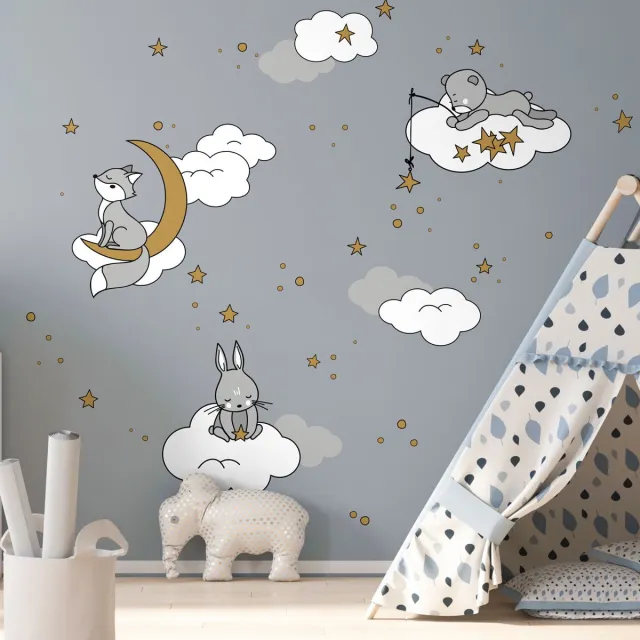 Ambiance Sticker Muurstickers - Dromerige dieren onder de sterren - Zelfklevende stickers - 165x110cm Multi color