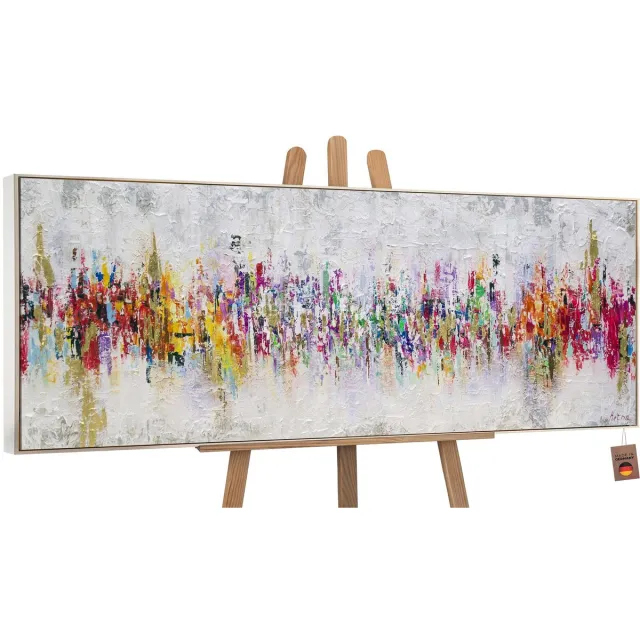 YS Canvas schilderij panoramisch handgeschilderd abstractie II modern – YS-Art Gallery – Luxe wanddecoratie voor woonkamer – Modern schilderij voor slaapkamer en kantoor Beige