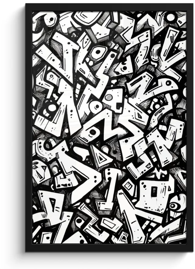 FrameYourWall Poster in lijst - Fotolijst 40x60 cm - Posters - Vormen - Letters - Graffiti - Zwart - Posterlijst zwart - Decoratie - Wanddecoratie woonkamer - Muurdecoratie slaapkamer