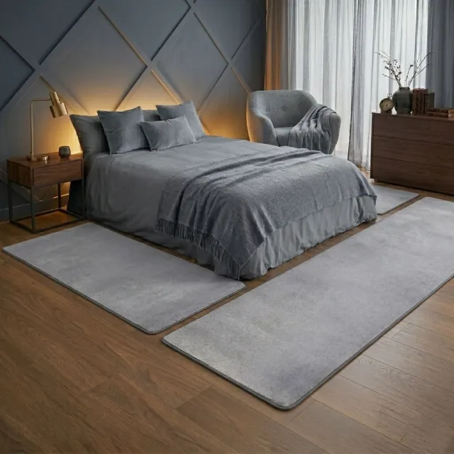 Floordirekt Slaapkamen vloerkleed - Dynasty - Set - Zilver grijs - 1 Loper 67 x 250 cm + 2 Loper 67 x 140 cm