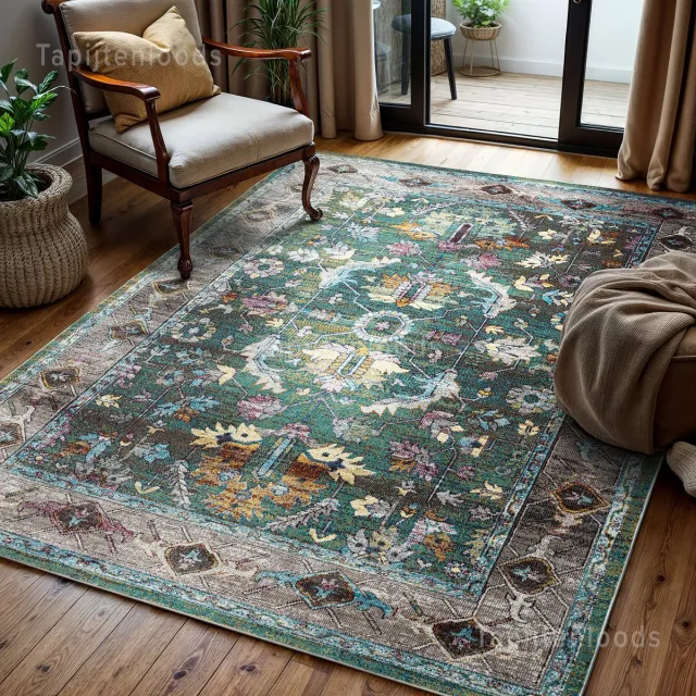 Muratap Picasso Pablo Vintage Vloerkleed Groen / Multi Laagpolig- 80x150 CM Multikleur