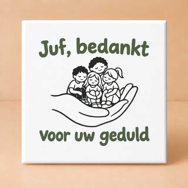 Bedruk King Stijlvolle Dag van de Leraar Bedanktegel – Zwart-wit Lijnwerk Tegel voor Juf en Leerkracht Appreciatie - 11 x 11 cm