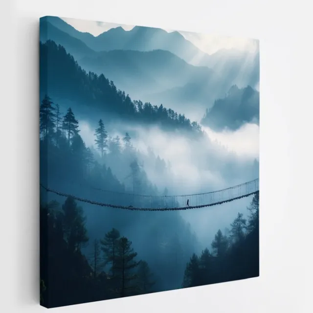Saammp Canvas Schilderij - Natuur - Hangbrug - landschap - 60x60 - Foto op canvas - Wanddecoratie - Muurdecoratie Woonkamer - Slaapkamer decoratie - Canvas Print Multicolor
