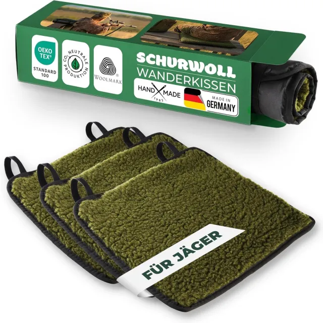 Novaliv 3-delige set jacht-/zitkussens, puur wol, 38 x 38 cm, mosgroen, waterafstotende polyamide achterkant, PU-gecoat, isolerend tegen de koude grond, warm en ademend, voor drijfjachten, hoge zitplaatsen/zitplaatsen.
